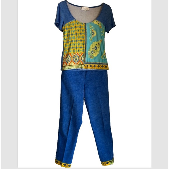Rare Vintage Boho Festival 2-Piece Set Sz 6 Artsy Bright Print Pants Top USA - Picture 2 of 7